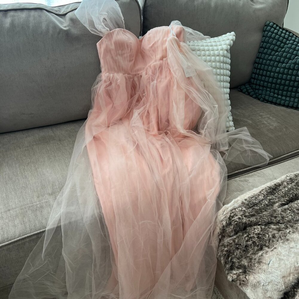 Blush Pink Tulle Off Shoulder Maternity Gown - Picture 11 of 12